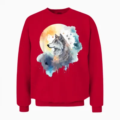 Wolfskopf Aquarell T-Shirt Damen Weiß Eu 38/39 Unisex Sweatshirt - Red