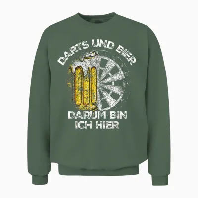 Dart Und Bier Darum Bin Ich Hier Dartbrett Retro Dart T-Shirt, Black Unisex Sweatshirt - Military Green
