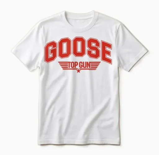 Top Gun Goose Varsity T-Shirt, Black, S Unisex T-Shirt in White