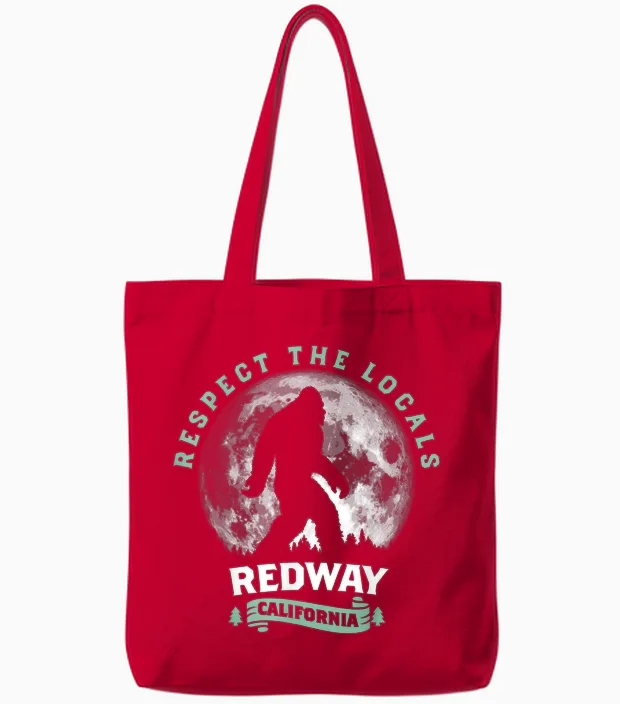 Redway California Bigfoot Night Walk Retro Tote Bags in Red