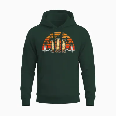 Meerkat Heartbeat Retro Unisex Hoodie - Forest