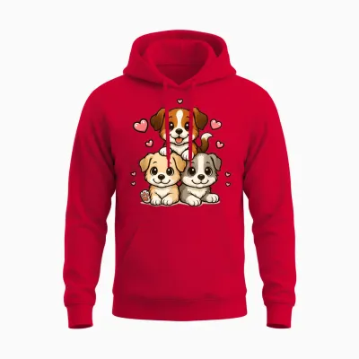 Cute Kawaii Puppies Neko Funny Dog Lover Gift Women Girls Unisex Hoodie - Red