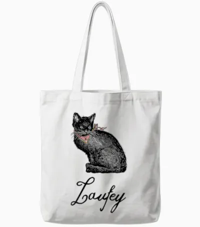 Laufey Black Cat Tote Bags - White