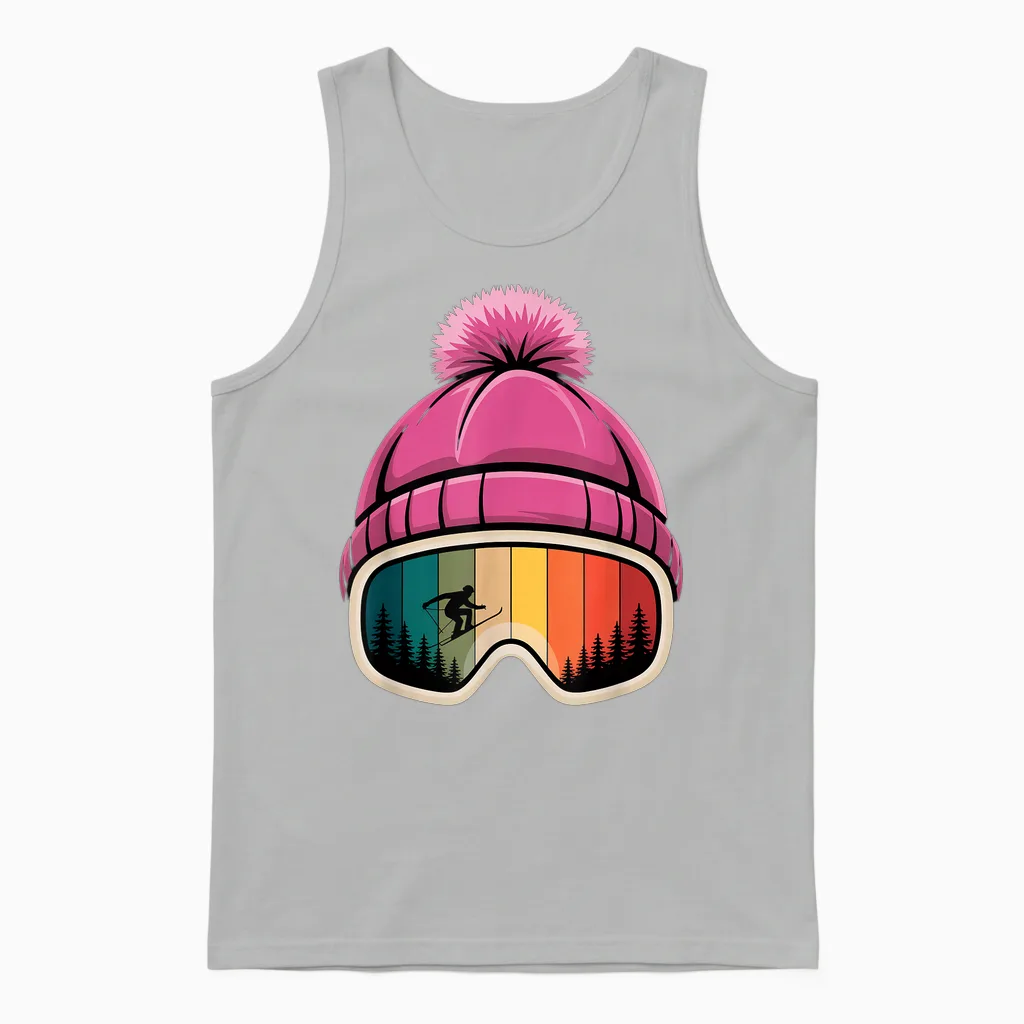 Skier Apres Ski Hat Ski Goggles Winter Sports Unisex Tank Top in Ash