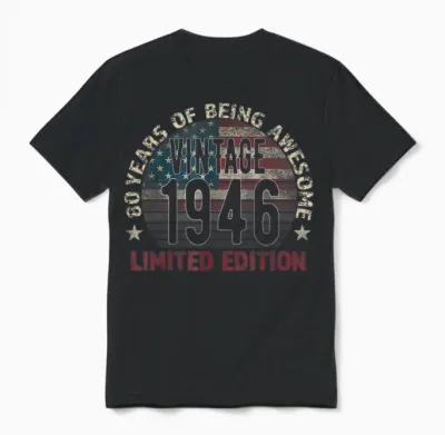 80th Birthday Gift Men Vintage Born 1946 Turning 80 Year Old Unisex T-Shirt - Black