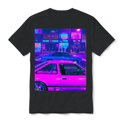 Vaporwave Car Synthwave City Unisex T-Shirt - Black