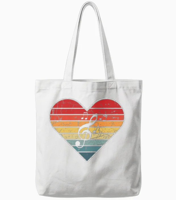 Music Heart Vitage Retro Lovers Tote Bags - White