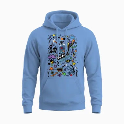 Social Media Doodles Unisex Hoodie - Carolina Blue