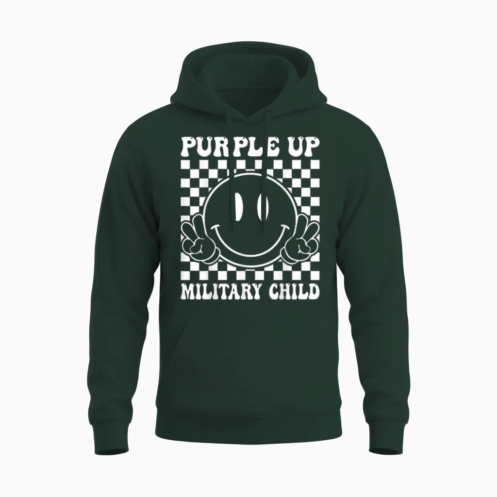 Purple Up for Military Kids Groovy Military Child Month Unisex Hoodie in Forest