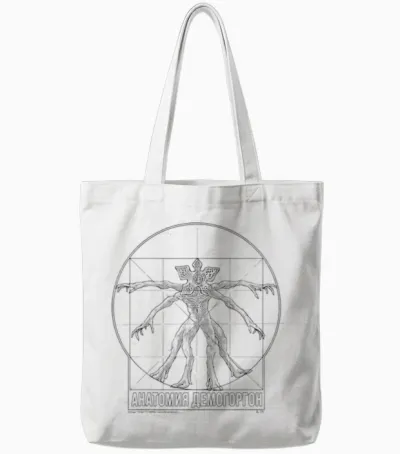 Stranger Things : Demogorgon Vitruvian Tote Bags - White