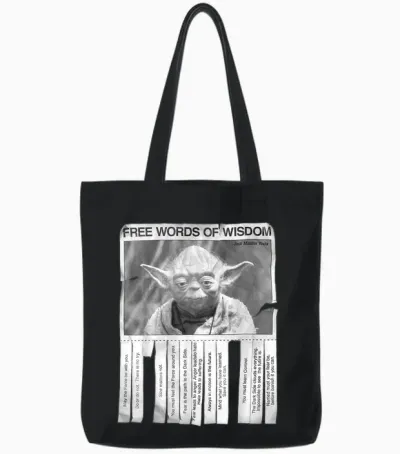 Star Wars Yoda Free Words of Wisdom Flyer T-Shirt, Black Tote Bags - Black
