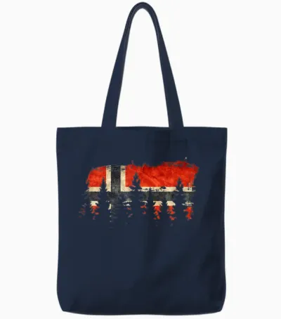 Mountain Nature Norway Flag Scandinavia Norway T-Shirt, Black Tote Bags - Navy