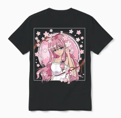 Japanisches Anime Mädchen Otaku Kirschblüte Sakura Damen Unisex T-Shirt - Black