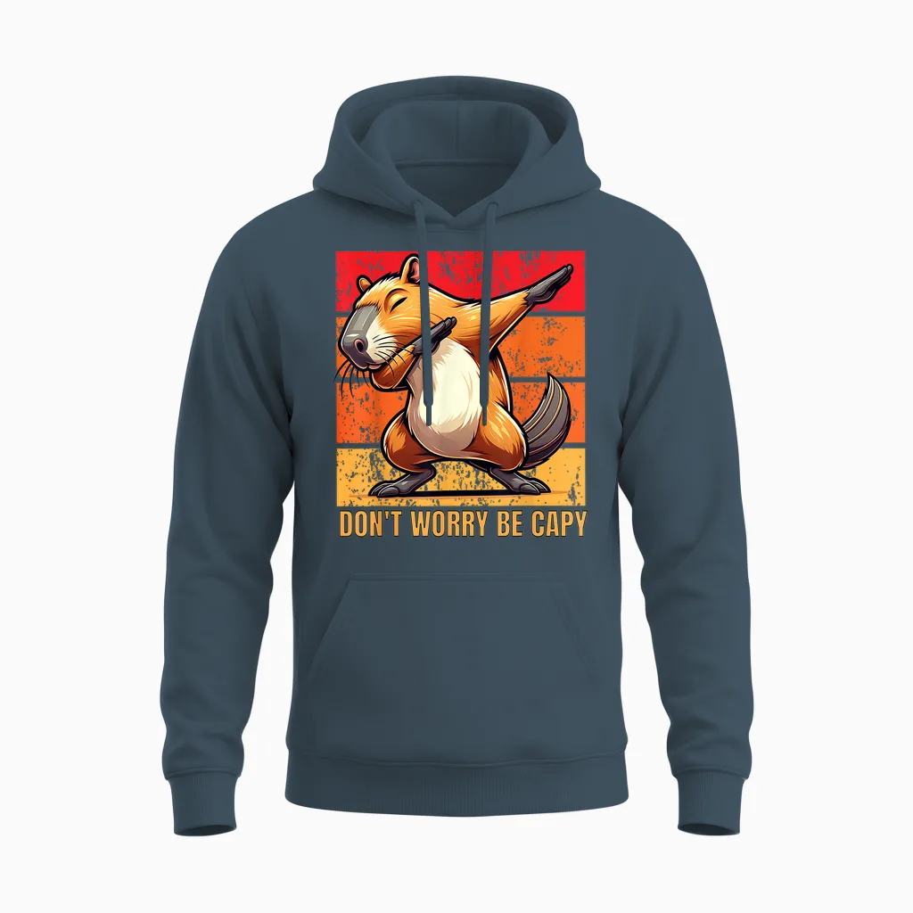 Don't Worry Be Capy Dabbing Capybara Lover Men Boys Kids Woman Unisex Hoodie in Dark Heather