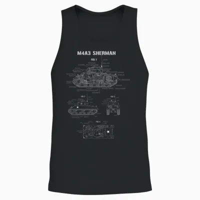 World War 2 American Tank M4a3 Sherman Blueprint Unisex Tank Top - Black