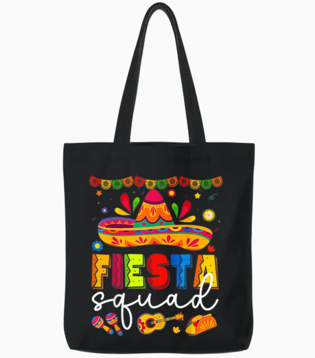 Cinco De Mayo Fiesta Squad Family Matching Group Adults Tote Bags in Black