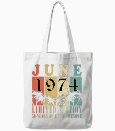 June 1974 Vintage Birthday Present Tote Bags - White