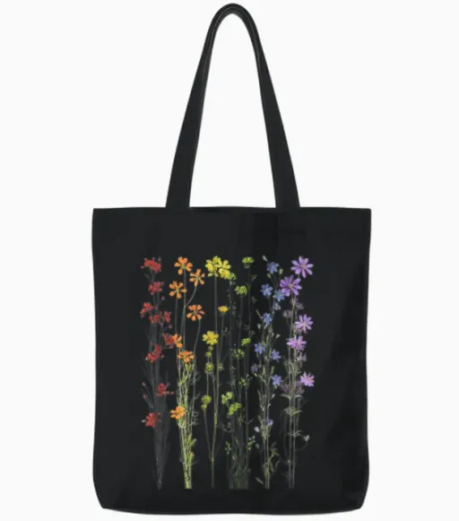 Subtile Gay Pride Lgbtq Wildblumen Regenbogen Blumen Blumen Tote Bags - Black