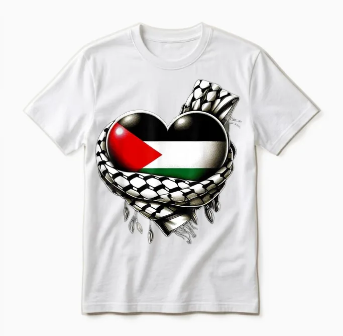Palestinian Flag Heart Shaped Keffiyeh Palestine Unisex T-Shirt in White