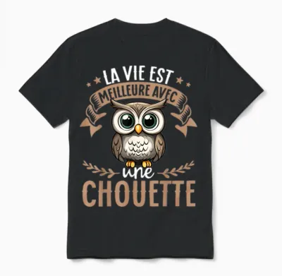 Je M'en Fous Je Suis Une Chouette - Cute Owl T-Shirt, Black, S Unisex T-Shirt - Black