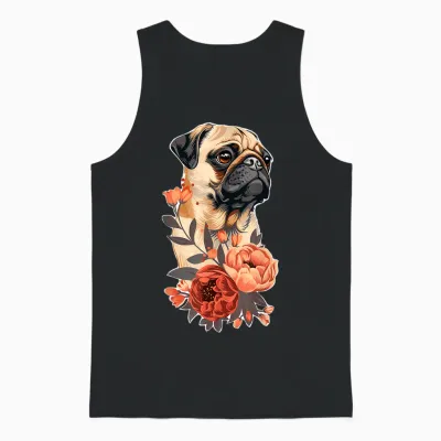 Cute Pug Dog Flowers Pug Unisex Tank Top - Black