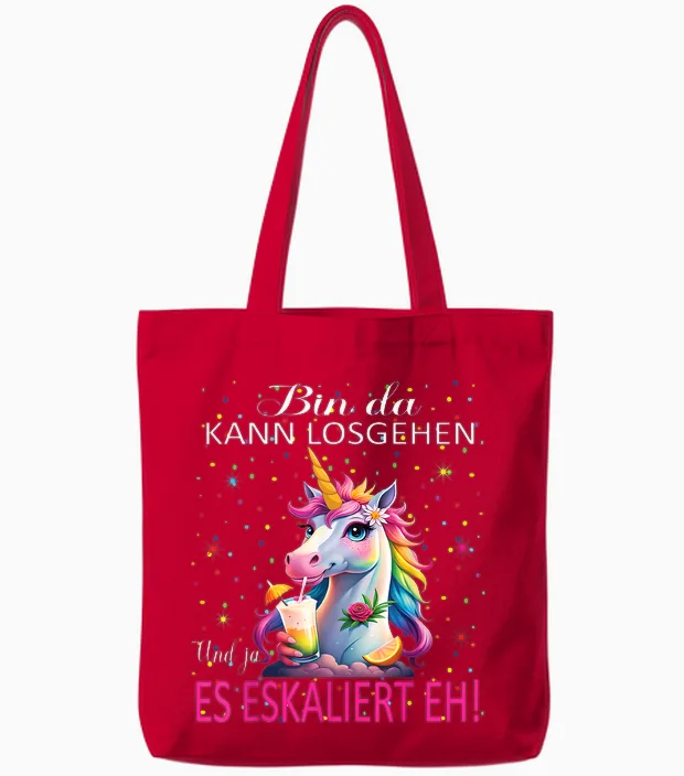Unicorn Bin Da Kann Losgehen Und Ja Es Eskaliert Eh Kostüm Tote Bags in Red