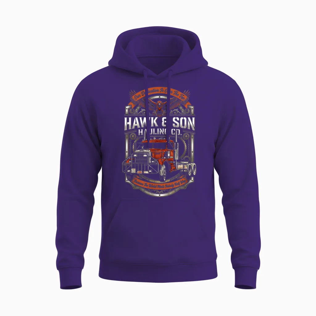 Hawk and Son Hauling Company Big Rig Pride Trucking-Liebhaber Unisex Hoodie in Purple