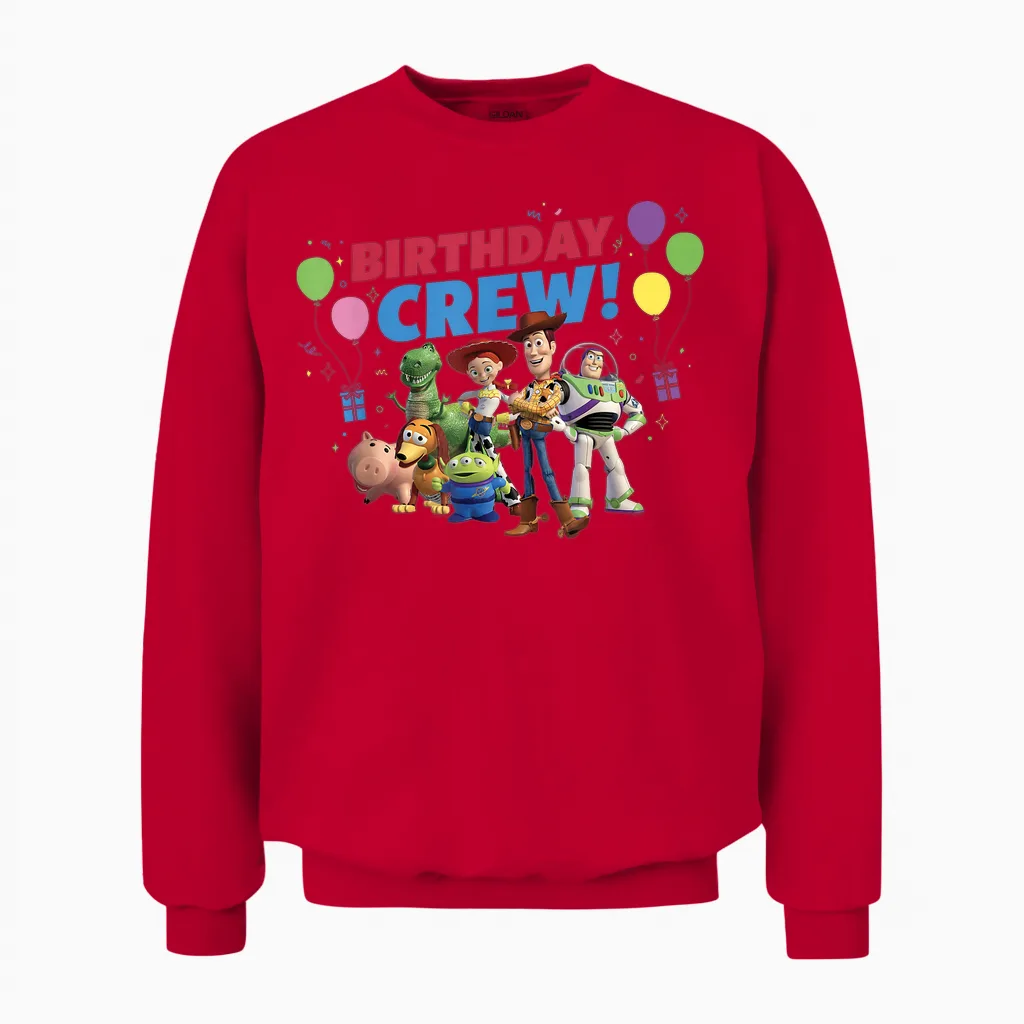 Disney and Pixar's Toy Story Family Party Birthday Crew T-Shirt, Black Unisex Sweatshirt in Red