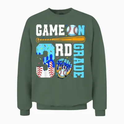 3rd Grade Back to School Baseball Drip Ice Cream Game On Unisex Sweatshirt - Military Green