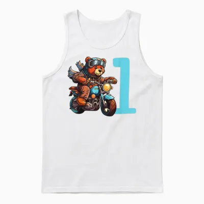 Kinder Geburtstag Bär Auf Motorrad 1 Jahr Junge Zahl Alter Unisex Tank Top - White