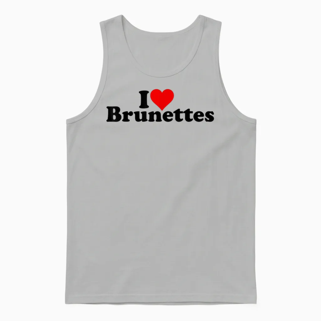 I Love Heart Brunettes Brunette Dark Hair T-Shirt, White Unisex Tank Top in Ash