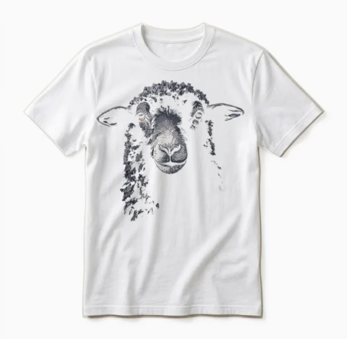 Schaf Gesicht Zeichnung Kunst Tierliebhaber Portrait Motiv Schaf Unisex T-Shirt in White