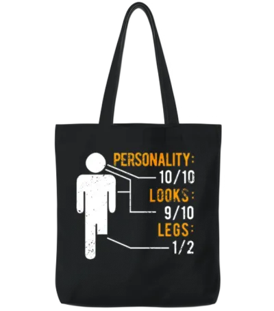 Funny Amputee Design Tote Bags - Black