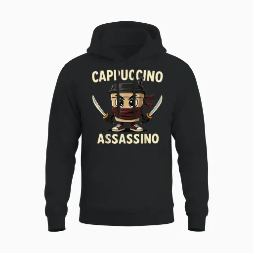 Kids Meme Italian Brainrot Cappuccino Assassino Unisex Hoodie - Black