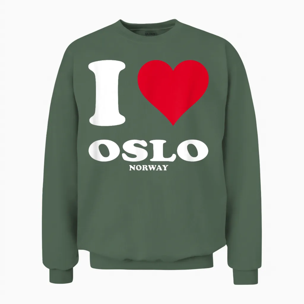 Red Heart I Love Oslo Unisex Sweatshirt in Military Green