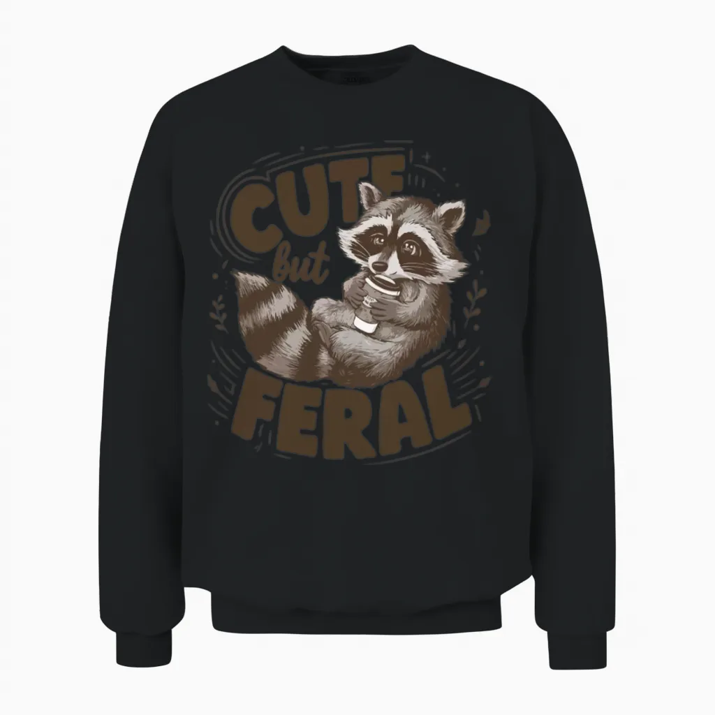 Raccoon Cute but Feral Unisex Sweatshirt in Black