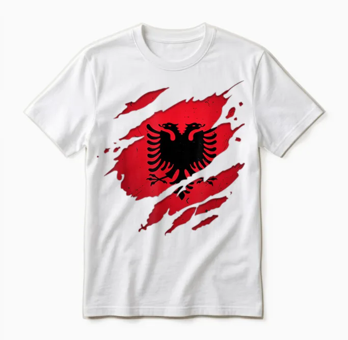 Stolze Albanische Hemden | Zerrissene Albanien-Flagge Unisex T-Shirt in White