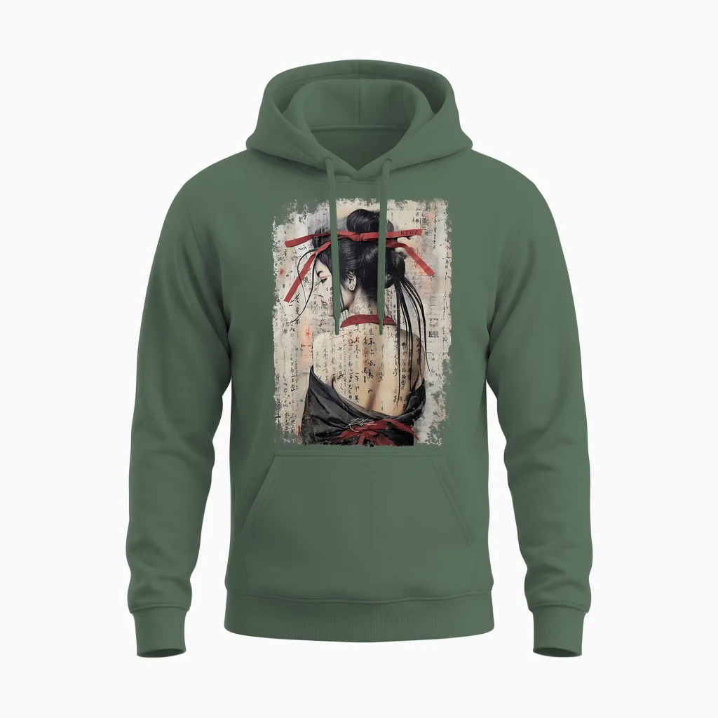 Geisha Asia Japan Woman Vintage Culture Tokyo Geisha T-Shirt, Black Unisex Hoodie in Military Green