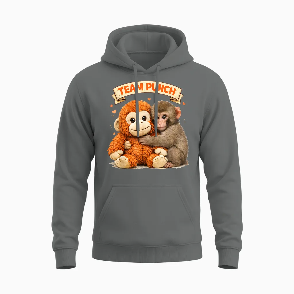 Cute Monkey Punch Panchi Kun Japan Baby Monkey Team Punch Unisex Hoodie in Graphite Heather