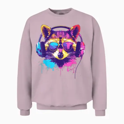 Dj Raccoon Outfit for Music Raccoon Techno Raccoon T-Shirt, Black Unisex Sweatshirt - Light Pink