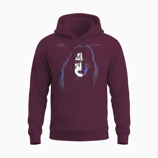 Kiss - 1978 Ace Frehley Unisex-Adults Black Cotton Classic Lightweight Crew Neck Short Sleeve T-Shirt, Small Unisex Hoodie - Maroon