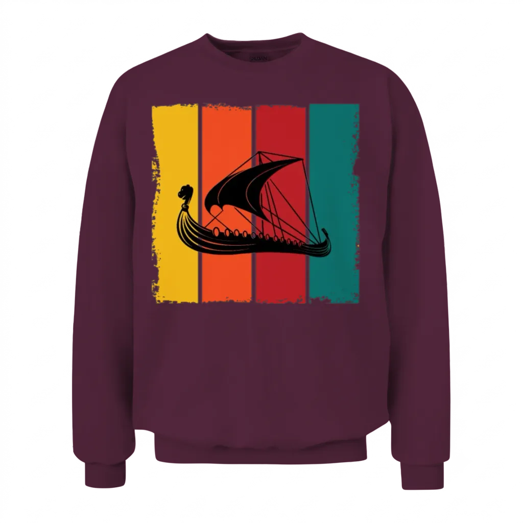 Retro Viking Ship Unisex Sweatshirt - Maroon