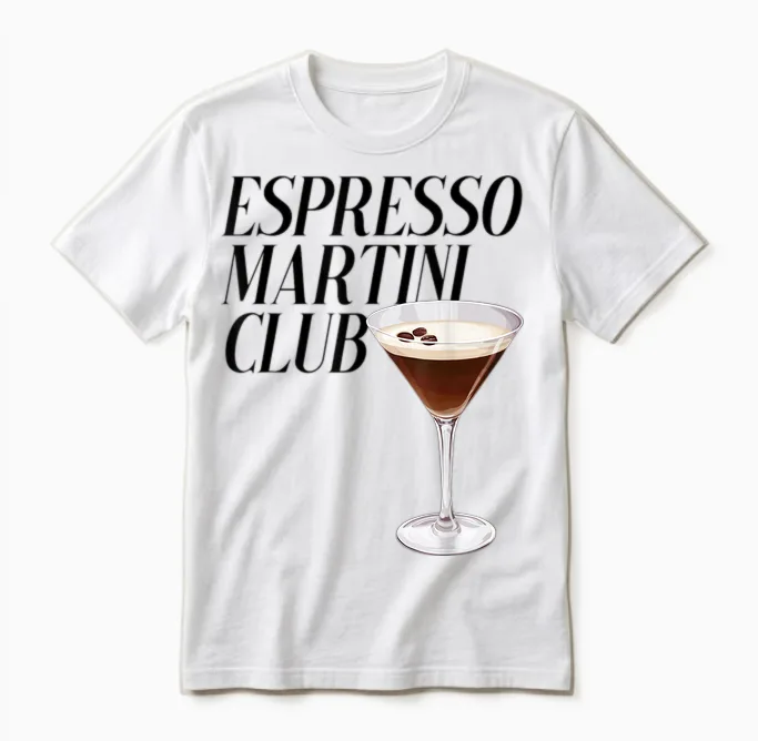 Espresso Martini Club. Coffee Cocktail Café Bar Coffee Drink T-Shirt, White Unisex T-Shirt in White
