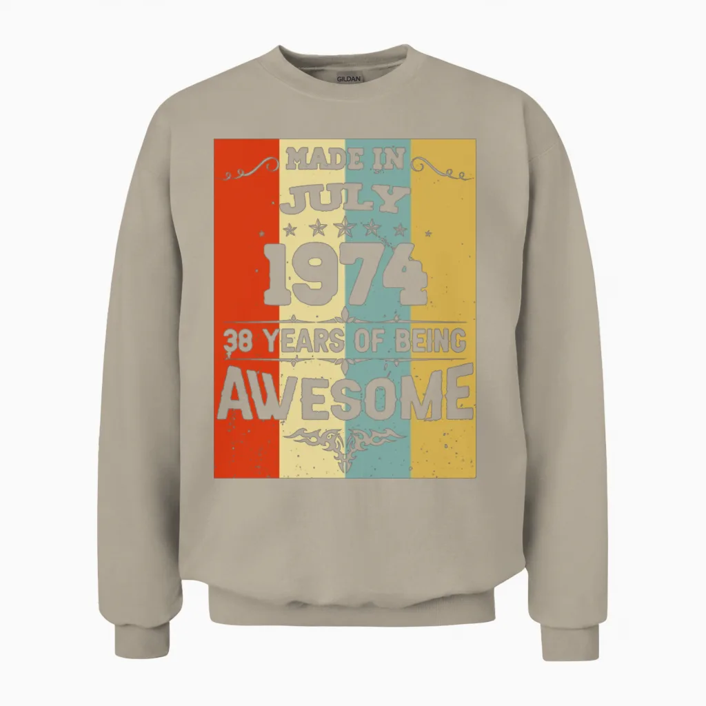 July 1974 Vintage Birthday Present Unisex Sweatshirt in Sand