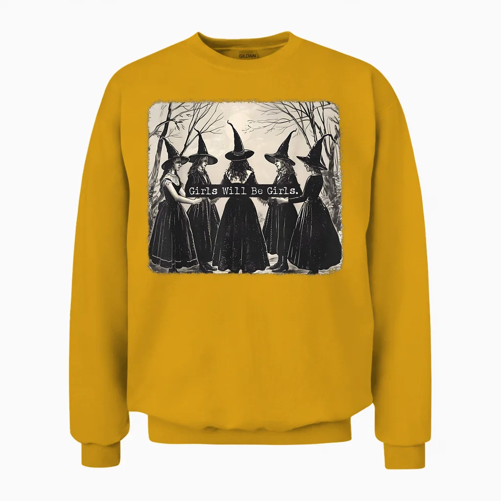 The Girl Will Be a Girl Funny Witch Witchy Vibes T-Shirt, Black Unisex Sweatshirt in Gold