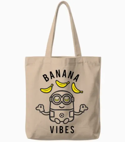 Despicable Me Banana Vibes Mediation Minion T-Shirt, Yellow, S Tote Bags - Natural