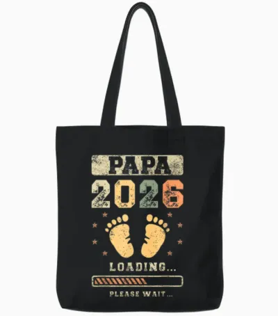 Papa 2026 Loading, Baby Announcement, Expecting Dad Tote Bags - Black