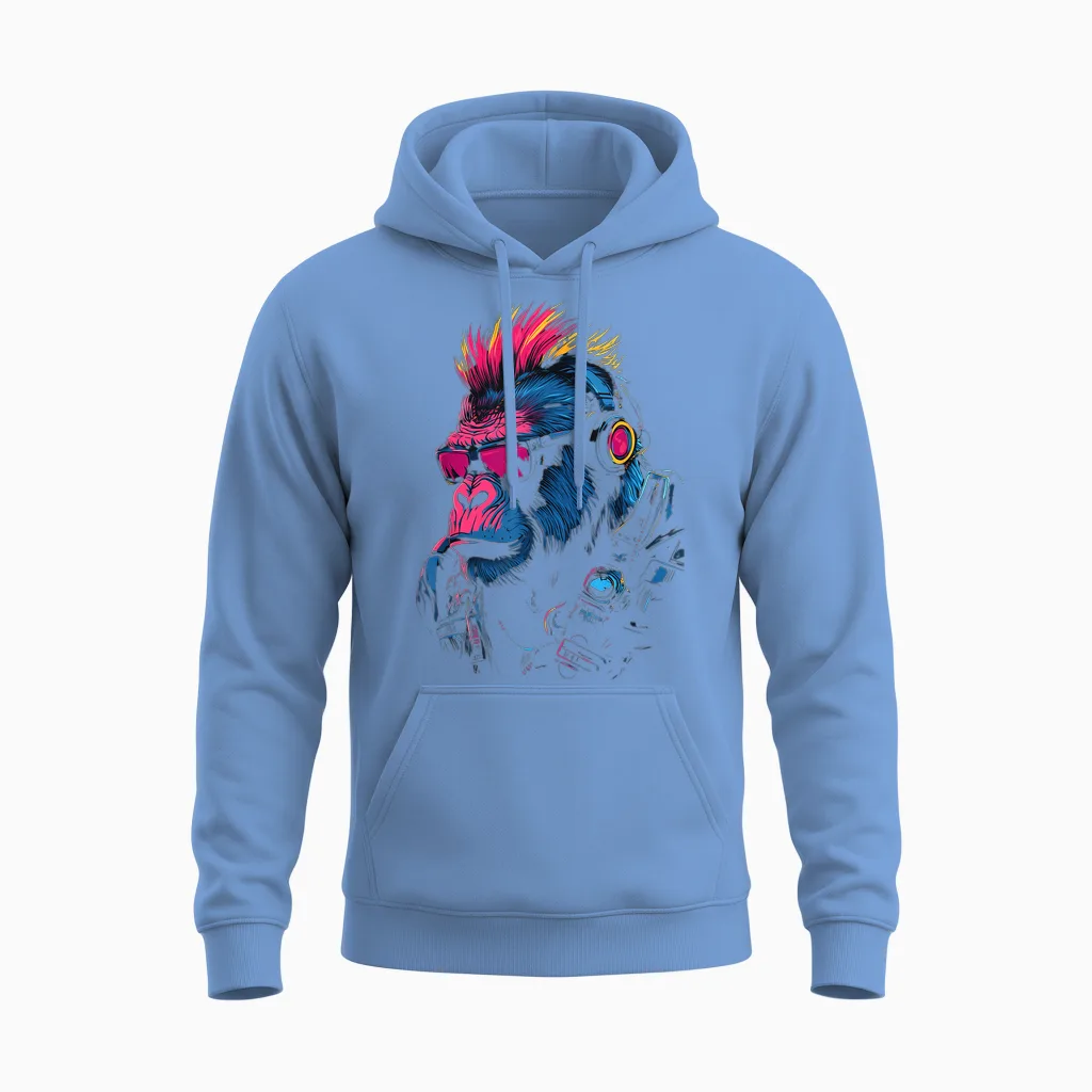 Punk Primate - Cyber Punk Gorilla Unisex Hoodie in Carolina Blue