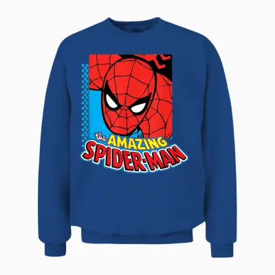 Amazon Essentials Men's Marvel the Amazing Spider-Man Logo Portrait T-Shirt, White, Small Unisex Sweatshirt - Royal