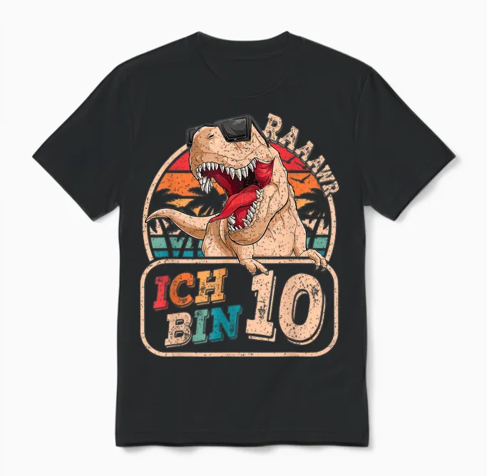 Ich Bin 10 Dinosaurier 10 Jahre Dino 10. Geburtstag Junge Unisex T-Shirt in Black